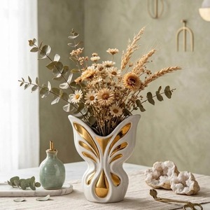 Jarrón de Porcelana en Forma de Mariposa con Detalles Dorados, Decoración Contemporánea para Mesa, Portaflores de Cerámica Esmaltada de 8-16 Pulgadas - Product Image 2