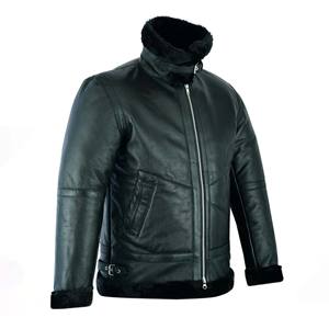 Chaqueta de Cuero Negra para Hombre, Estilo Motero, con Cuello de Piel Sintética, Abrigo de Invierno de Piel de Oveja Genuina, Forro Polar Cálido, Chaqueta Casual - Product Image 2