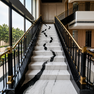 Barandillas de escalera en negro y dorado, pasamanos de mármol, postes de balaustre para diseño de escaleras interiores de lujo - Product Image 1