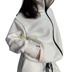 <b>Women</b> Fleece Full Zip Tracksuit Set Stand Collar Jacket Loose Straight Leg Trousers Casual Winter Two Piece <b>Lounge</b> Outfit - Product Image 5
