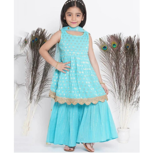 Ensemble Sharara traditionnel indien pour bébé fille – Bleu aqua, pour fêtes et festivals - Product Image 1