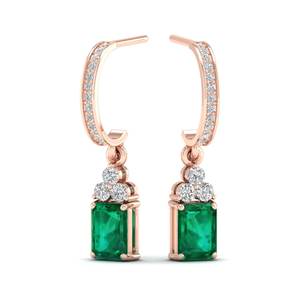 Prix de gros REYES, boucles d'oreilles pendantes en or massif 14 carats avec diamants, émeraude taille émeraude 2,62 carats, bijoux fins pour femmes - Product Image 5