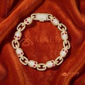 Bracelet en argent sterling 925 avec maillons en forme de crâne et moissanite, bijou de luxe tendance pour homme et femme - Product Image 5