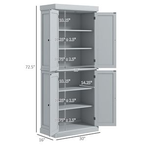 Armoire de rangement autoportante à 6 niveaux de 72 pouces avec portes, en gris, pour cuisine et buanderie - Product Image 3