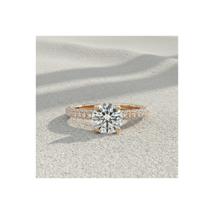 Anillo de Compromiso con Diamante Cultivado en Laboratorio, Oro de 14K, Corte Redondo, Banda con Micro Pavé Triple, Anillo Nupcial, Fabricante de Joyería Personalizada - Product Image 1