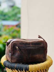 Premium Leather Toiletry Bag Men Travel Grooming Organizer Waterproof Cosmetic <b>Case</b> Bag LTB-0146 - Product Image 4