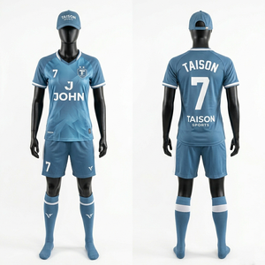 Uniforme de Fútbol Femenino de Alta Calidad, 190 GSM, Poliéster Interlock, Diseño de Paneles Azul Claro, Logotipo Personalizado con Transferencia Térmica - Product Image 4