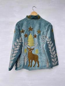 เสื้อแจ็คเก็ตกำมะหยี่สีฟ้าอ่อนปักลายซูซานี ดีไซน์ลายสัตว์ แขนยาว คอตั้ง สไตล์โบฮีเมียน เสื้อคลุมสำหรับผู้หญิงช่วงฤดูใบไม้ร่วง - Product Image 5