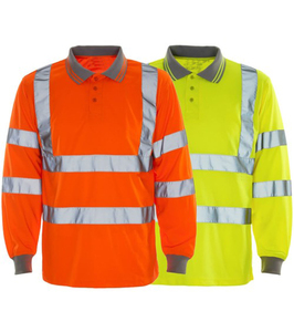 Polo jaune haute visibilité à manches longues en polyester, vêtements de travail réfléchissants, vêtements de sécurité pour hommes - Product Image 6