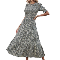 Robe longue vert sauge à manches bouffantes, taille smockée, à volants superposés, élégante pour l'été, design personnalisé