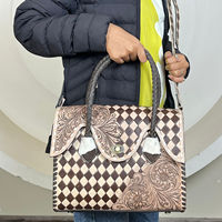 Sac fourre-tout en cuir artisanal haut de gamme, nouveau design en cuir à carreaux, sac à main avec panneau en cuir de vache unique pour femmes