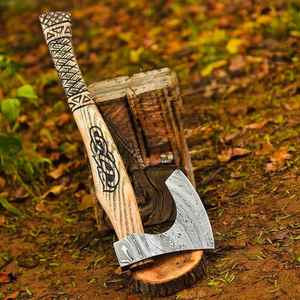 Profession Handmade Hand Forged High Carbon Steel Functional Bearded Outdoor <b>Axe</b> Wood Handle Handmade <b>Viking</b> Tomahawk <b>Axe</b> Gift - Product Image 5