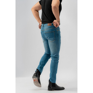 Jean en denim pour homme de haute qualité, respirant, en coton, coupe droite, style skinny, bleu délavé, taille mi-haute, grande taille, coupe ajustée pour l'été - Product Image 3