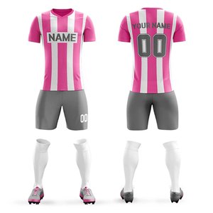 Conjunto de Uniforme de Fútbol Personalizado para Hombre, Azul y Negro a Rayas, Cuello en V, Manga Corta, Absorbente de Humedad, con Pantalones Cortos y Calcetines a Juego - Product Image 5