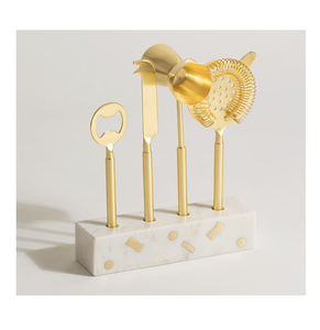 Juego de herramientas profesionales para bar, de latón dorado brillante, con abridor de botellas y base de mármol, a buen precio. - Product Image 6