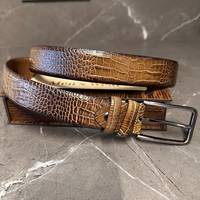 Ceinture Western en Cuir Véritable Motif Crocodile Vintage Écologique avec Boucle Ardillon et Sangle Tressée Décontractée, Logo Personnalisé pour Hommes et Femmes
