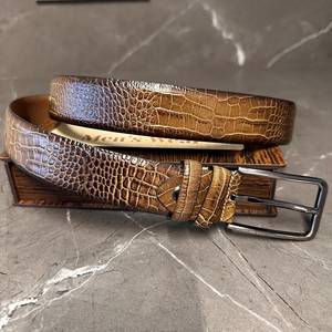 Ceinture Western en Cuir Véritable Motif Crocodile Vintage Écologique avec Boucle Ardillon et Sangle Tressée Décontractée, Logo Personnalisé pour Hommes et Femmes - Product Image 3