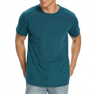 T-shirt à manches courtes pour homme, couleur turquoise, 100% coton, coupe classique, col rond, décontracté, couleur unie, jersey tricoté, respirant, t-shirt de tous les jours - Product Image 5