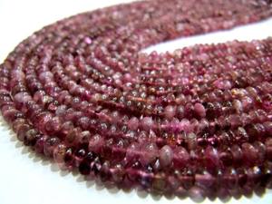 Perles de tourmaline rose naturelle 3-4 mm, forme ronde, lisses, en forme de bouton, pierres précieuses, brin de 13 pouces de long - Product Image 5