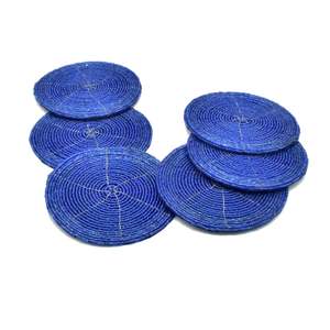 Blue Round <b>Bamboo</b> Bar Mats 6-Pack Anti-Slip Classic Style Drinkware Accessories - Product Image 2