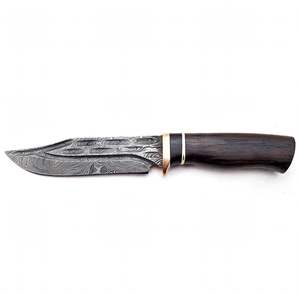 Cuchillo utilitario artesanal de acero de Damasco para exteriores, mango de madera oscura, herramienta de hoja fija - Product Image 4
