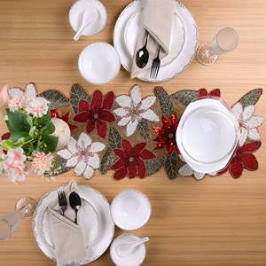Moderna y Encantadora Manteles Individuales Vintage con Cuentas Hechas a Mano, Bordado Floral de Encaje y Tela, Forma Cuadrada para Uso en la Cocina - Product Image 2