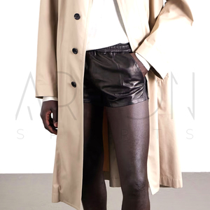 Shorts en cuir véritable pour hommes avec logo personnalisé, streetwear décontracté haut de gamme, mode estivale, coupe confortable, fabricant en gros OEM - Product Image 2