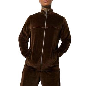 Ensemble de survêtement en velours pour homme, style streetwear, sweat-shirt à capuche entièrement zippé, pantalon élastique, coupe-vent, respirant, léger, 100% polyester - Product Image 2