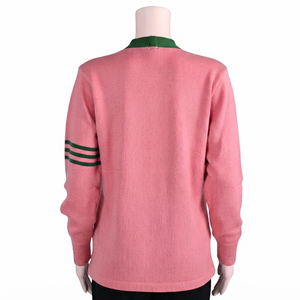 <b>Custom</b> University Pink Green V Neck Cardigan Sorority Womens Sweater Acrylic Knitted Chenille Logo Applique Greek Apparel - Product Image 2