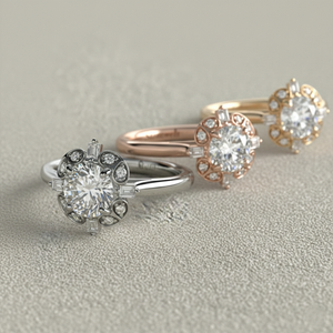 แหวนหมั้นเพชรทรงกลมวินเทจประดับเพชรทรงบาแกตต์ด้านข้าง แหวนทองคำ ผู้ผลิตเครื่องประดับแบบ OEM ODM - Product Image 4