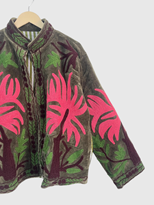 Veste en velours brodée de fleurs, col mandarin, manches longues, style blouson pour femme adulte, vêtements d'automne - Product Image 4