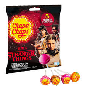 Chupaa Chupss STRANGER THINGS Piruletas 5 Sabores Bolsa Compartible 120g Cada una Empaquetadas en Bandejas de 12 Unidades para Venta Minorista - Product Image 6
