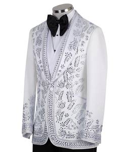 Traje de esmoquin blanco bordado con pedrería para hombre – Blazer de lujo de diseñador para novio, graduación y eventos formales - Product Image 4