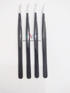 Extensiones de pestañas Pinzas de punta de fibra Acero sostenible Recubierto de polvo negro brillante - Product Image 4