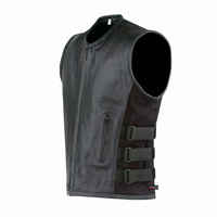 Gilet de motard en cuir véritable pour homme, imperméable, sans manches, avec fermeture éclair sur le devant, sangles réglables et poches latérales