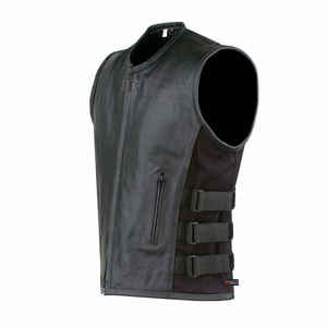 Chaleco de Motociclista de Cuero Genuino para Hombre, Impermeable, para Invierno, sin Mangas, con Cierre Frontal, Bolsillos Laterales con Correa Ajustable - Product Image 2