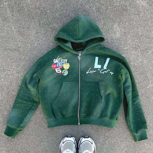 Trending Men's Rhinestone Zip Hoodie Custom Color & Logo Breathable Oversized wholesale Streetwear Rhinestone Sweatshirt - Product Image 4