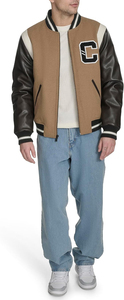 <b>Men's</b> Brown Bomber <b>Jacket</b> PU <b>Leather</b> Sleeves Solid Color Zipper Closure Casual Style Autumn Wear Regular Fit Turn-down Collar - Product Image 4