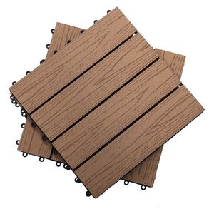 12\" X 12\" <b>Interlocking</b> Teak As Deck <b>Tiles</b> Pack of 11 Outdoor Patio <b>Flooring</b> Grooved Edge DIY Model Acacia Engineered Wood - Product Image 1