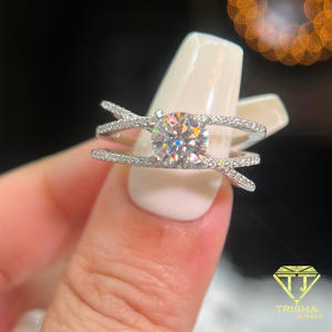 Elegant Round Cut Moissanite <b>Diamond</b> <b>Ring</b> In 925 Sterling Silver With Criss Cross Luxury Engagement Jewelry For Women - Product Image 2