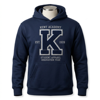 Sweat à capuche d'hiver respirant en molleton 100 % coton 340g, personnalisable avec broderie chenille, pour tenue de sport scolaire et uniforme de lycée, marque privée
