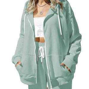 Recién llegado, chándal con cremallera de peso pesado para mujer, cómodo traje de dos piezas con cremallera completa para invierno de talla grande - Product Image 5