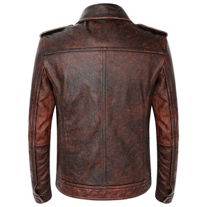 Wholesale <b>Leather</b> Jackets in Stock New Motorcycle Biker <b>Leather</b> Jackets Vintage Brown Cowhide Skin <b>Coat</b> for Man Autumn Winter - Product Image 2