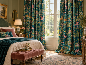 Cortinas con Estampado Animal Color Verde Azulado, Cortinas Opacas para Ventanas Francesas, para Sala de Estar - Product Image 2
