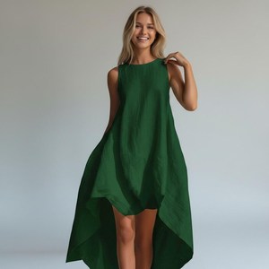 Vestido Maxi de Lino Oversize para Mujer, Sin Mangas, Estilo Kaftan Asimétrico, Bohemio, para Resort, Dulce y Natural - Product Image 6