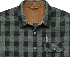 Chemise en flanelle unie à manches courtes pour homme, coupe ample, décontractée, 100% coton - Product Image 2