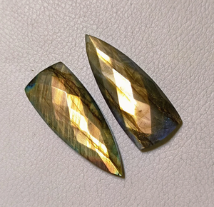 Par de Gemas Sueltas de Labradorita Dorada con Cabujón Facetado en Forma de Escudo para Joyería, Piedra para Manualidades, 15x40x7mm - Product Image 3