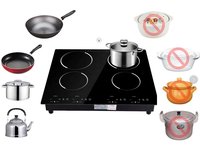 Cuisinière électrique multi-cuiseurs 4 brûleurs, commande tactile par capteur, classe d'efficacité énergétique, 5000W+, boîtier en acier inoxydable pour usage domestique et hôtelier