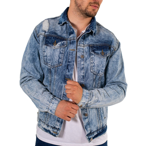 Hot Selling Casual Jean Denim Jacket High Quality Custom Design <b>Men</b> Button Front Denim Jeans Jackets - Product Image 2