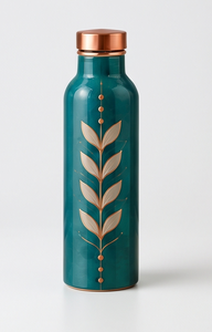 Bouteille d'eau en cuivre émaillé artisanale en gros, motif feuille de thé vert, style ayurvédique, étanche, écologique, gourde métallique pour la gym, le yoga, le bureau - Product Image 4